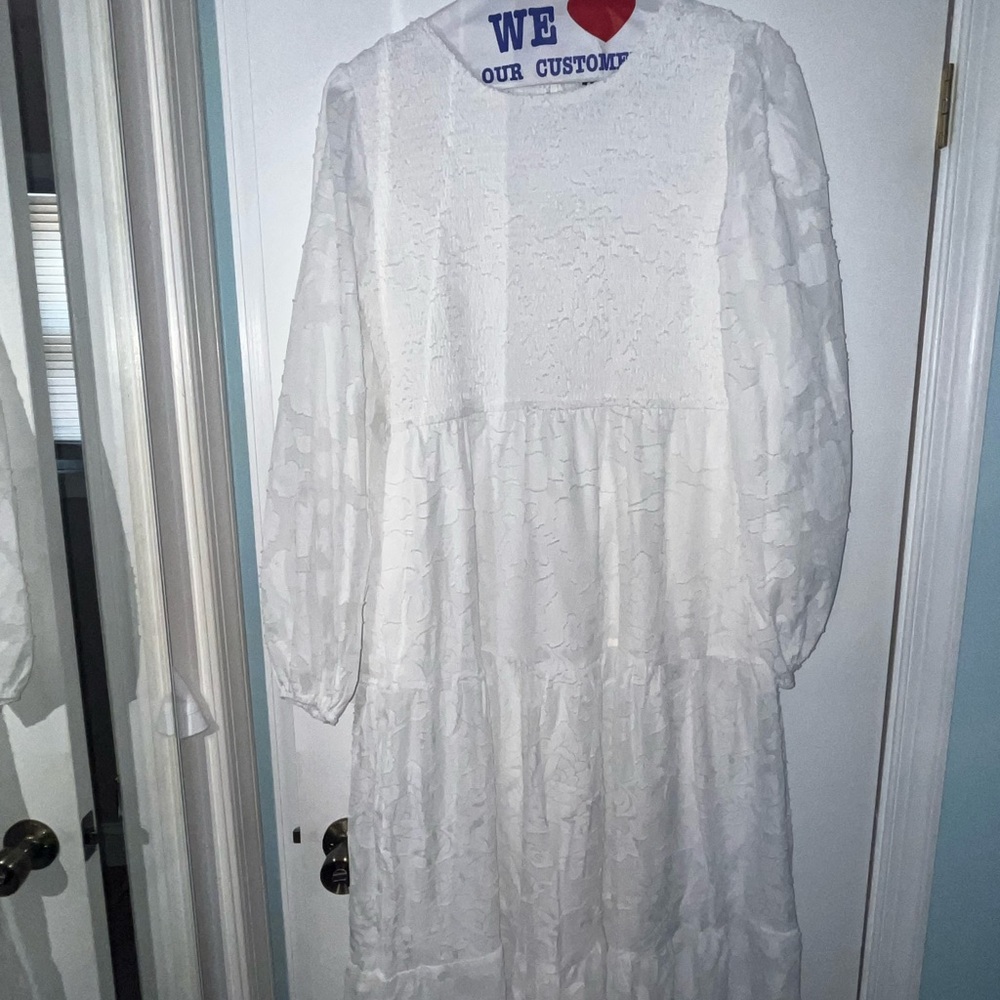 White Tiered Ruffled Long Sleeve Sundress